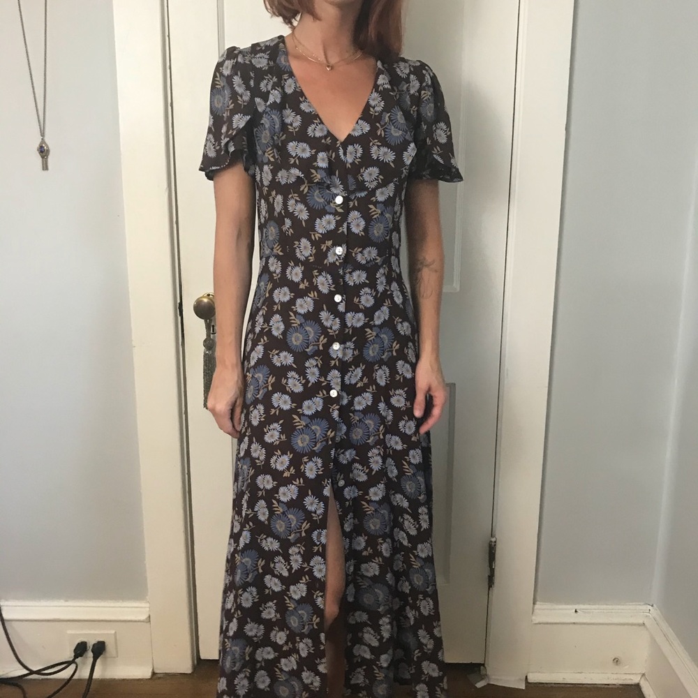Christy Dawn Brown Floral Deadstock Maxi Dress